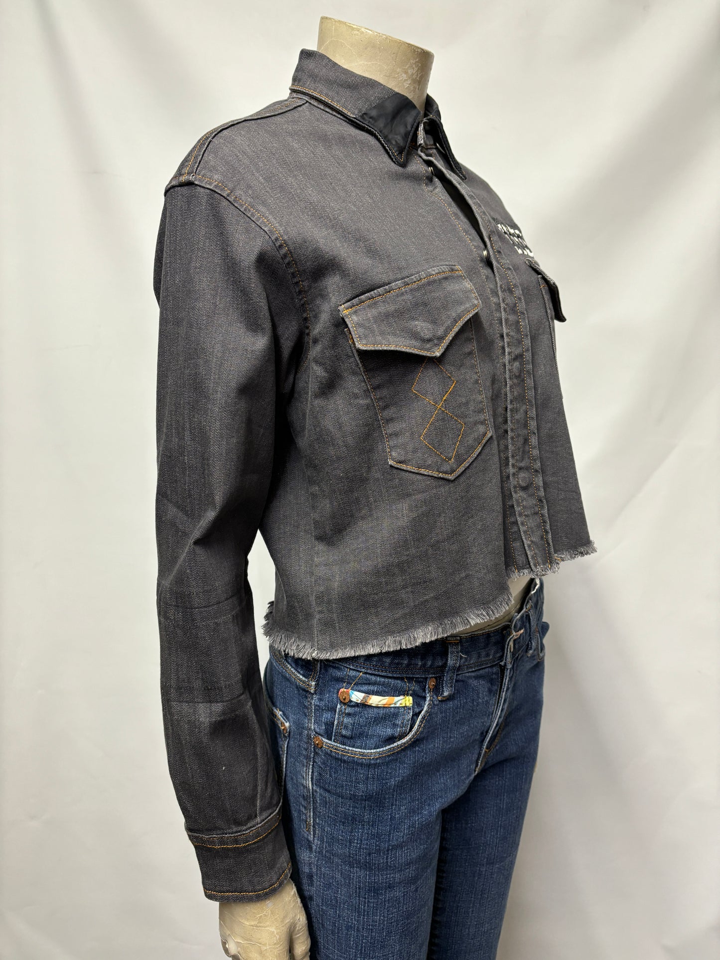 People of An Nation Grey Denim Cropped Jacket Small