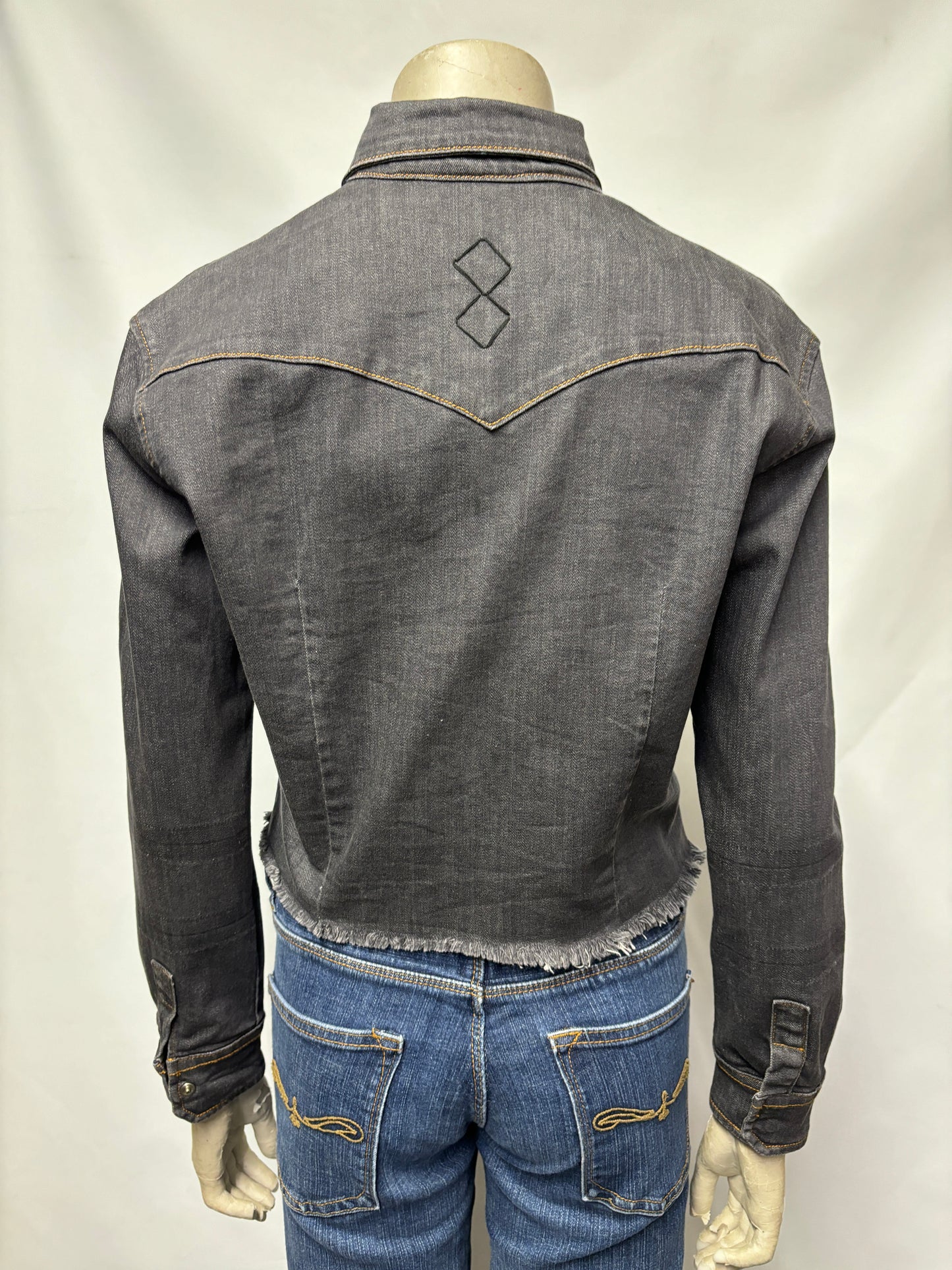 People of An Nation Grey Denim Cropped Jacket Small