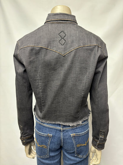 People of An Nation Grey Denim Cropped Jacket Small