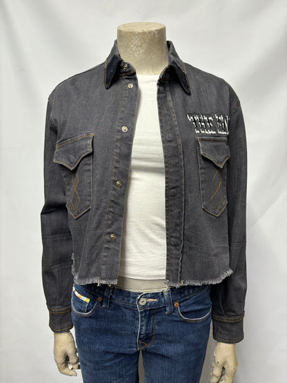 People of An Nation Grey Denim Cropped Jacket Small