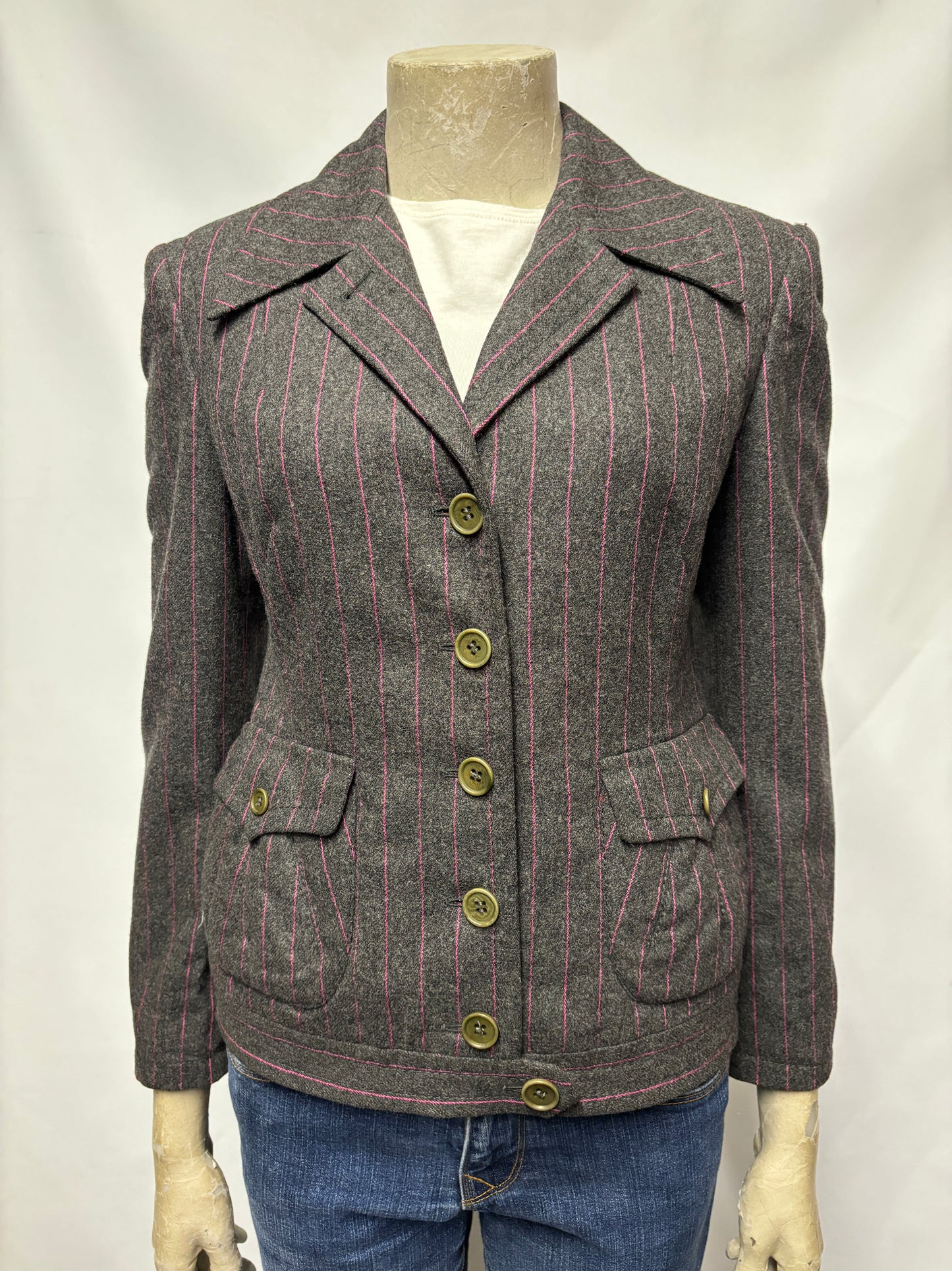 Paul Smith Grey and Pink Pinstripe Blazer Small