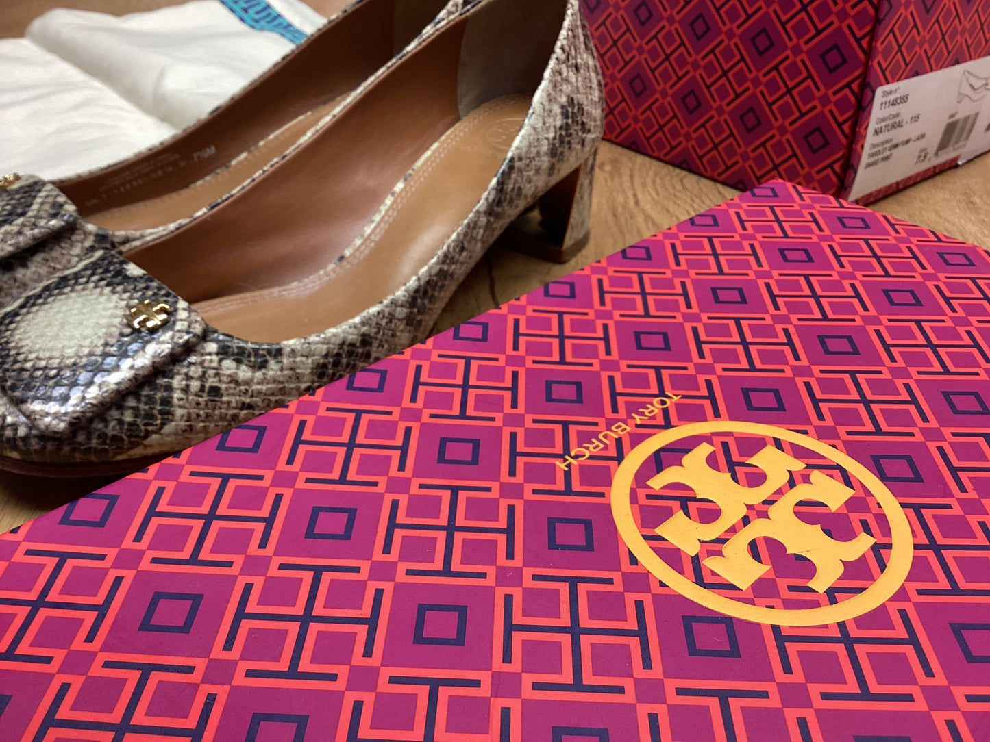 Tory Burch Brown Snake Print Chunky Heels Shoes Size UK 7.5