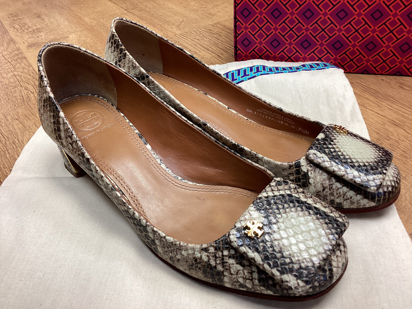 Tory Burch Brown Snake Print Chunky Heels Shoes Size UK 7.5