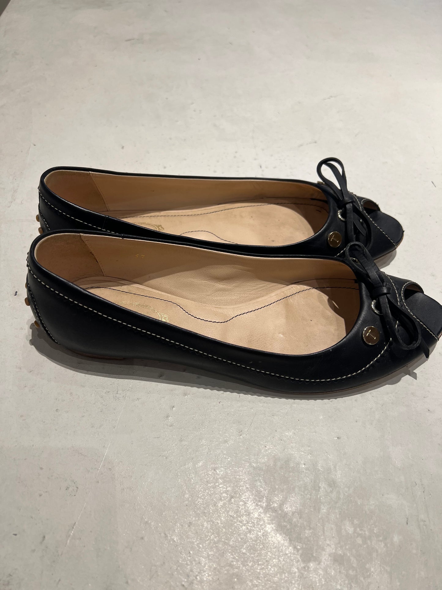 TOD'S Black Peep-Toe Flats Size 4