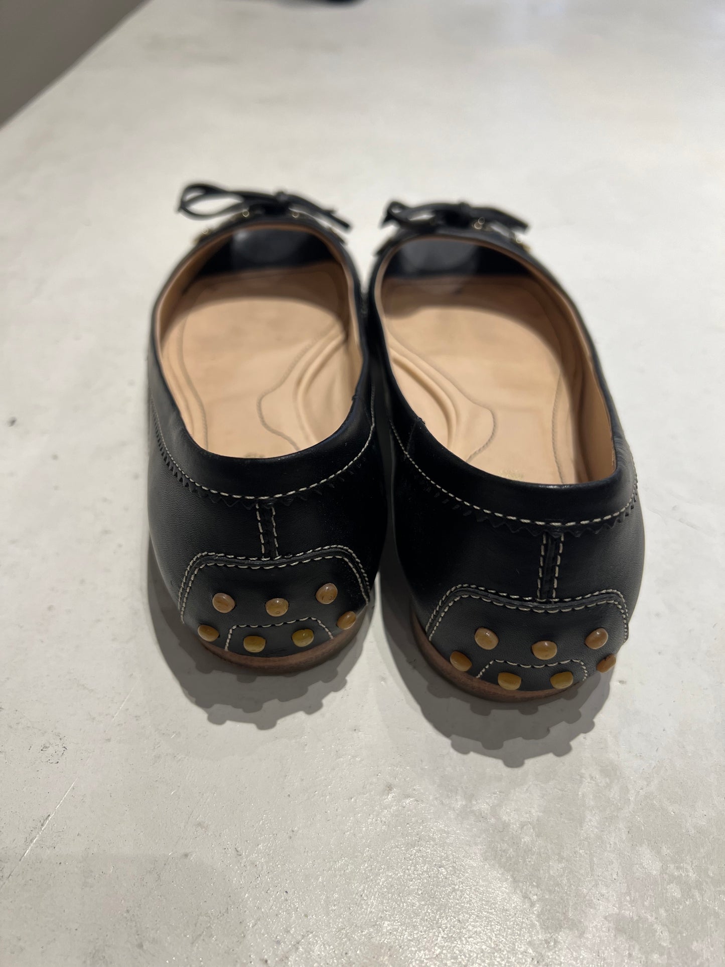 TOD'S Black Peep-Toe Flats Size 4