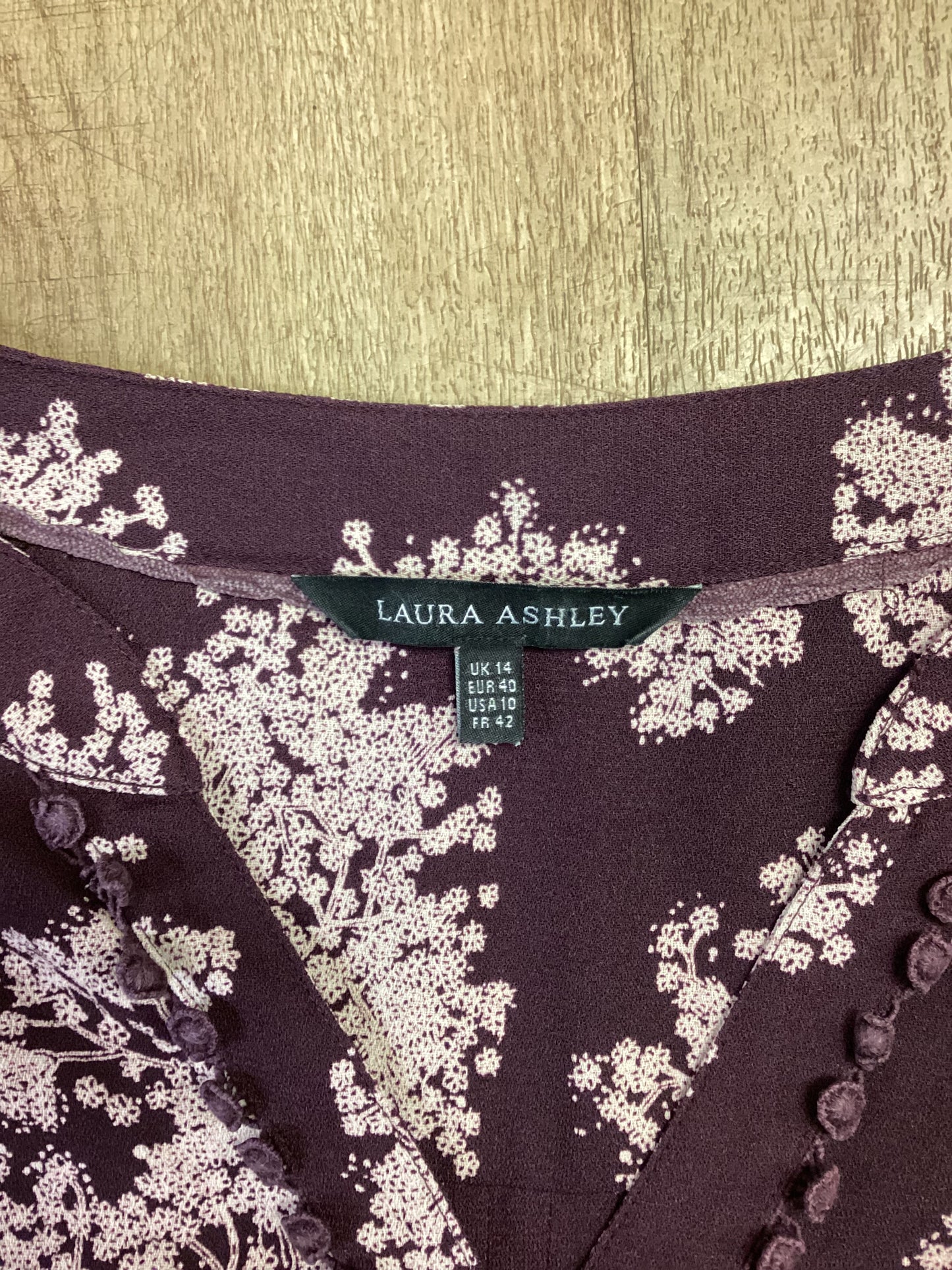 Laura Ashley Purple Floral Quarter Button-Up Dress Size 14