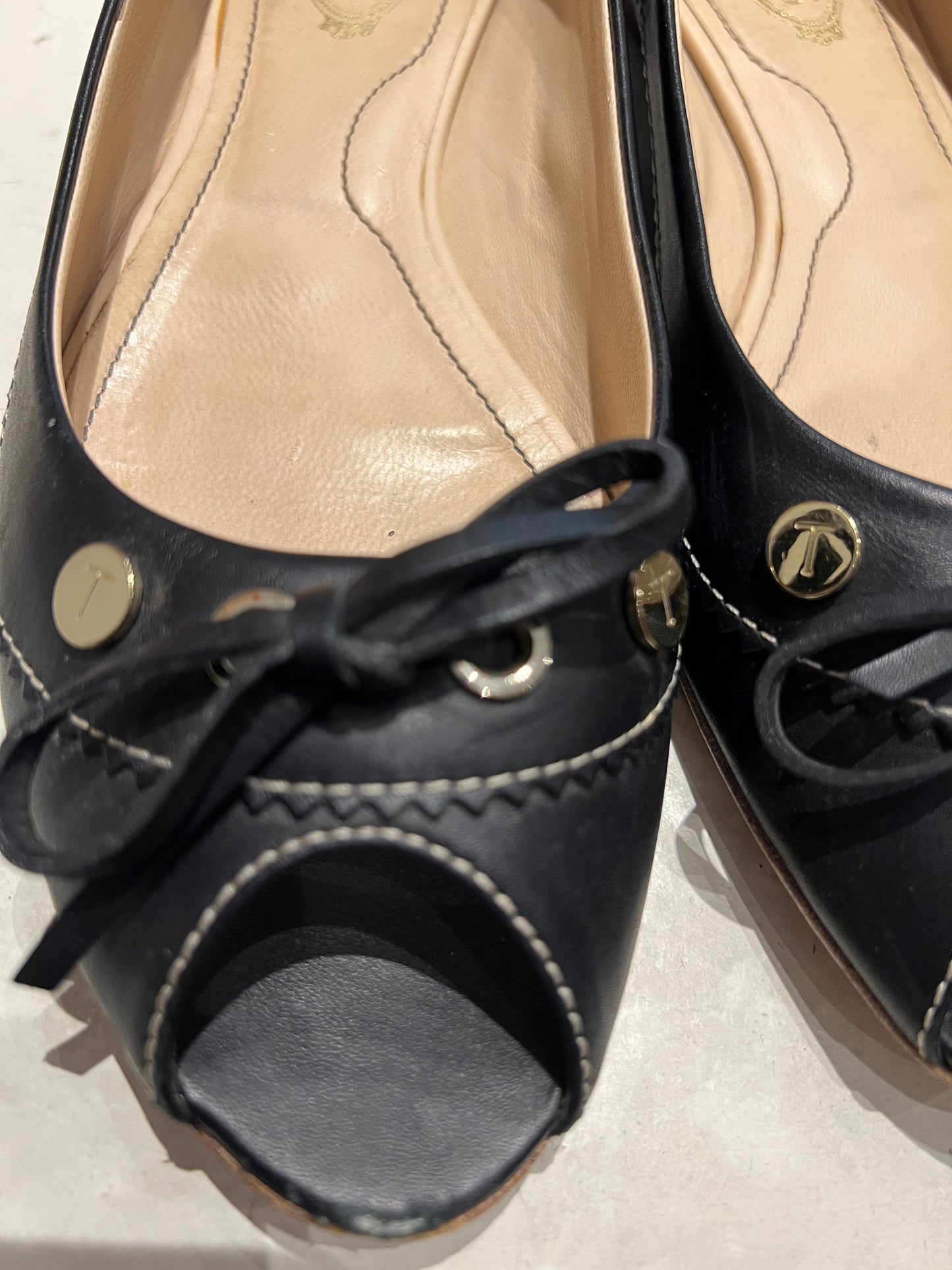 TOD'S Black Peep-Toe Flats Size 4