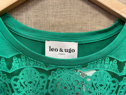 Leo & Ugo Green Lace Front T-Shirt Top Size 3 UK 14