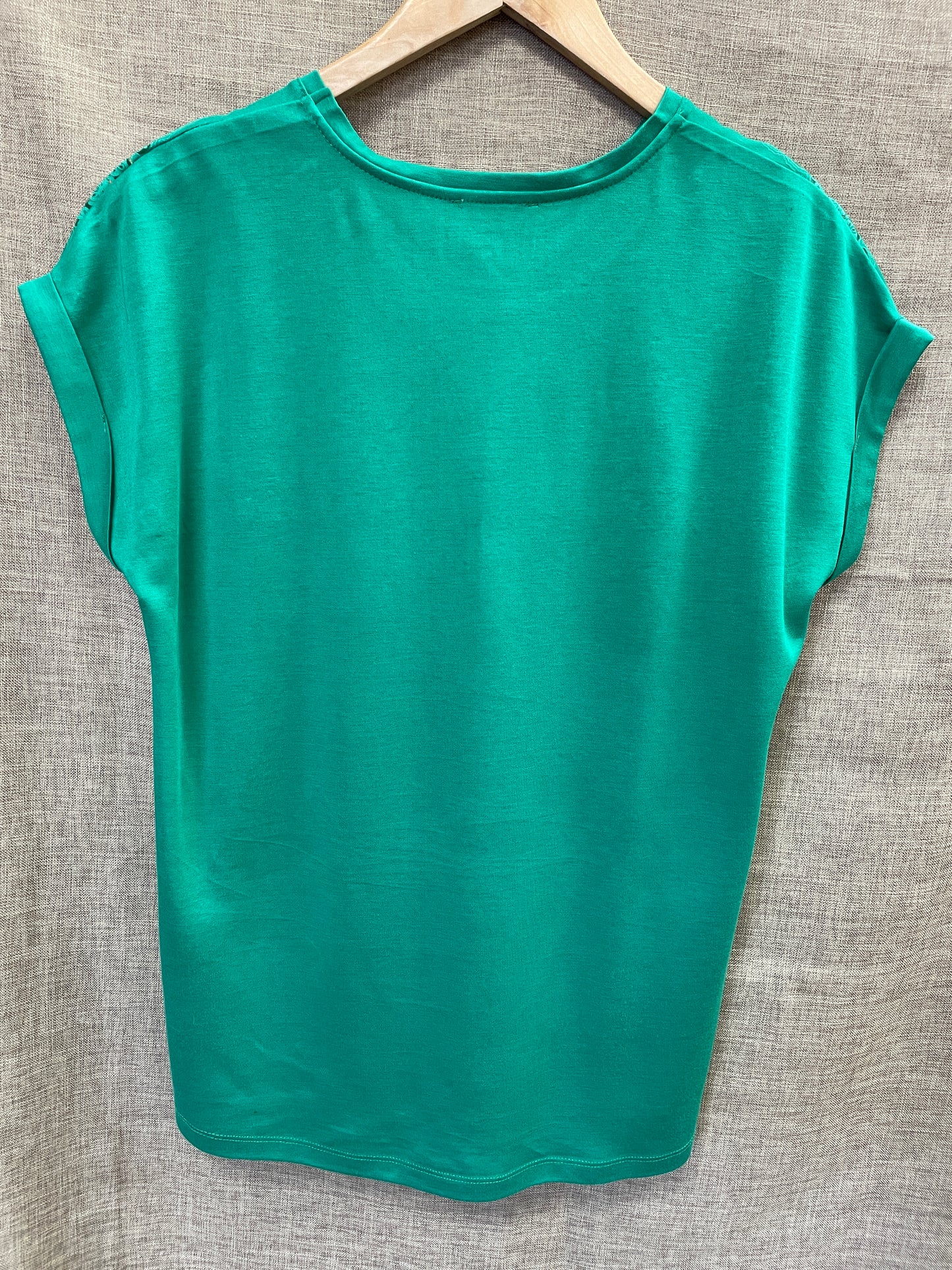 Leo & Ugo Green Lace Front T-Shirt Top Size 3 UK 14