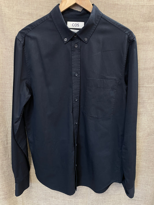 Cos Navy Blue Long Sleeve Shirt Medium Regular