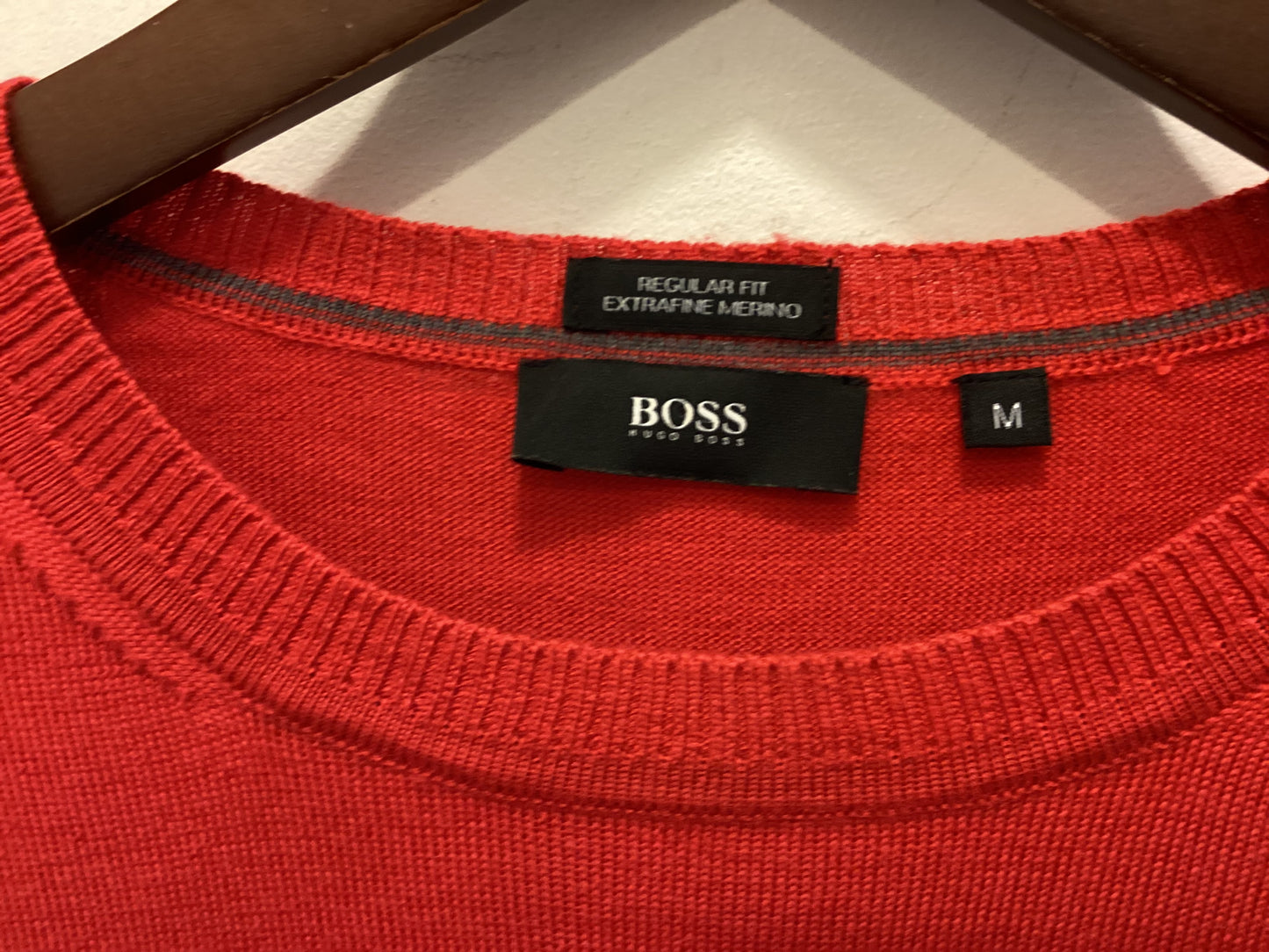 Hugo Boss Bright Red Extra Fine Merino Wool Jumper Size M