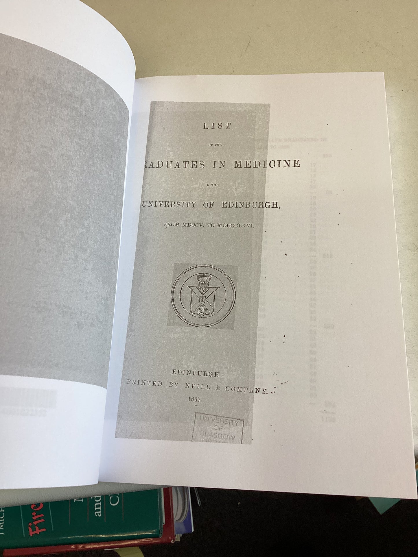 List Of The Graduates In Medicine In The University of Edinburgh From MDCCV to  MDCCCLXVI