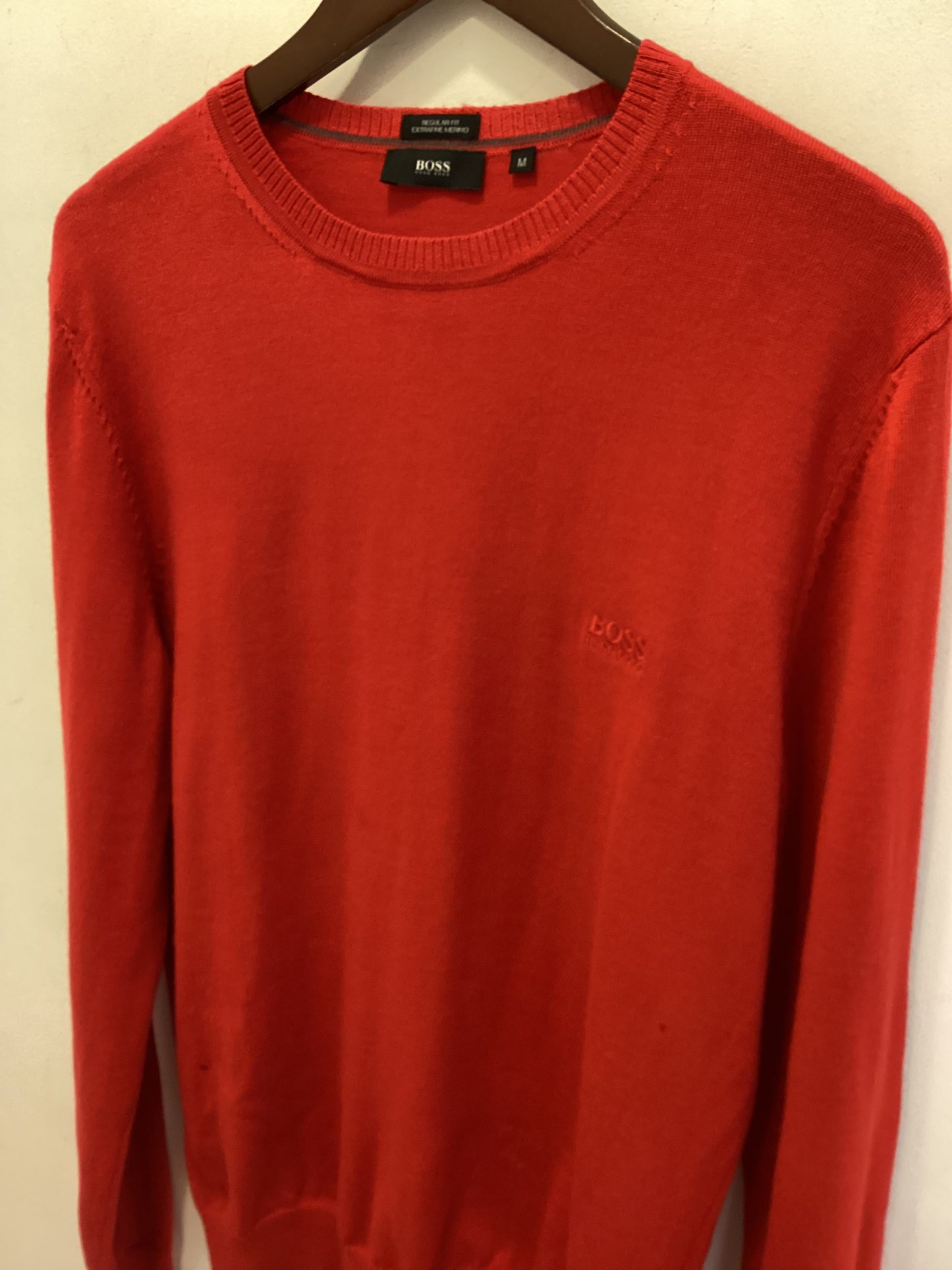 Hugo Boss Bright Red Extra Fine Merino Wool Jumper Size M