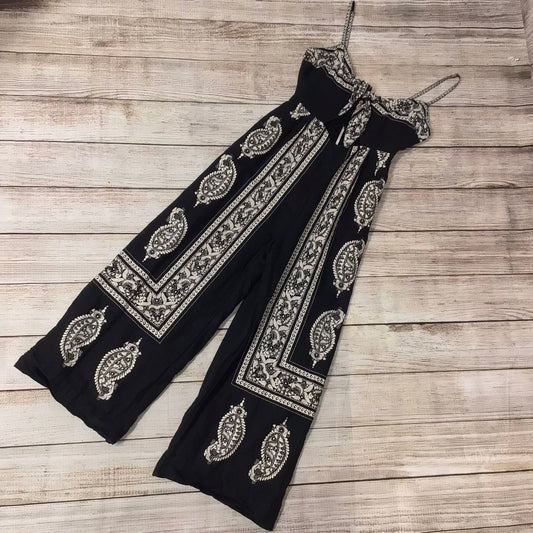 Free People Black & White Paisley Print Strappy Jumpsuit w/Cutout & Pockets Size 4 on label