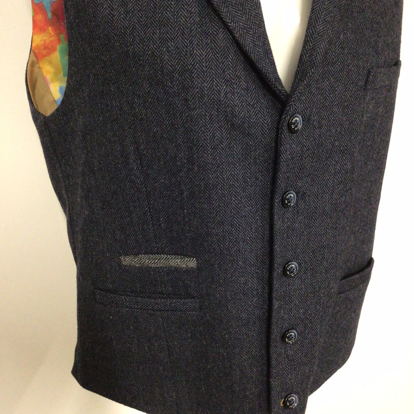 House of Cavani Blue Herringbone Waistcoat w/Multicolour Detailing Size 42R UK