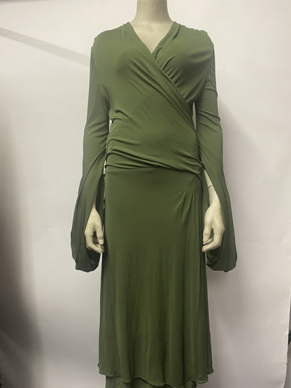 Alexander McQueen Green Draped Long Sleeve 2006 Dress 12