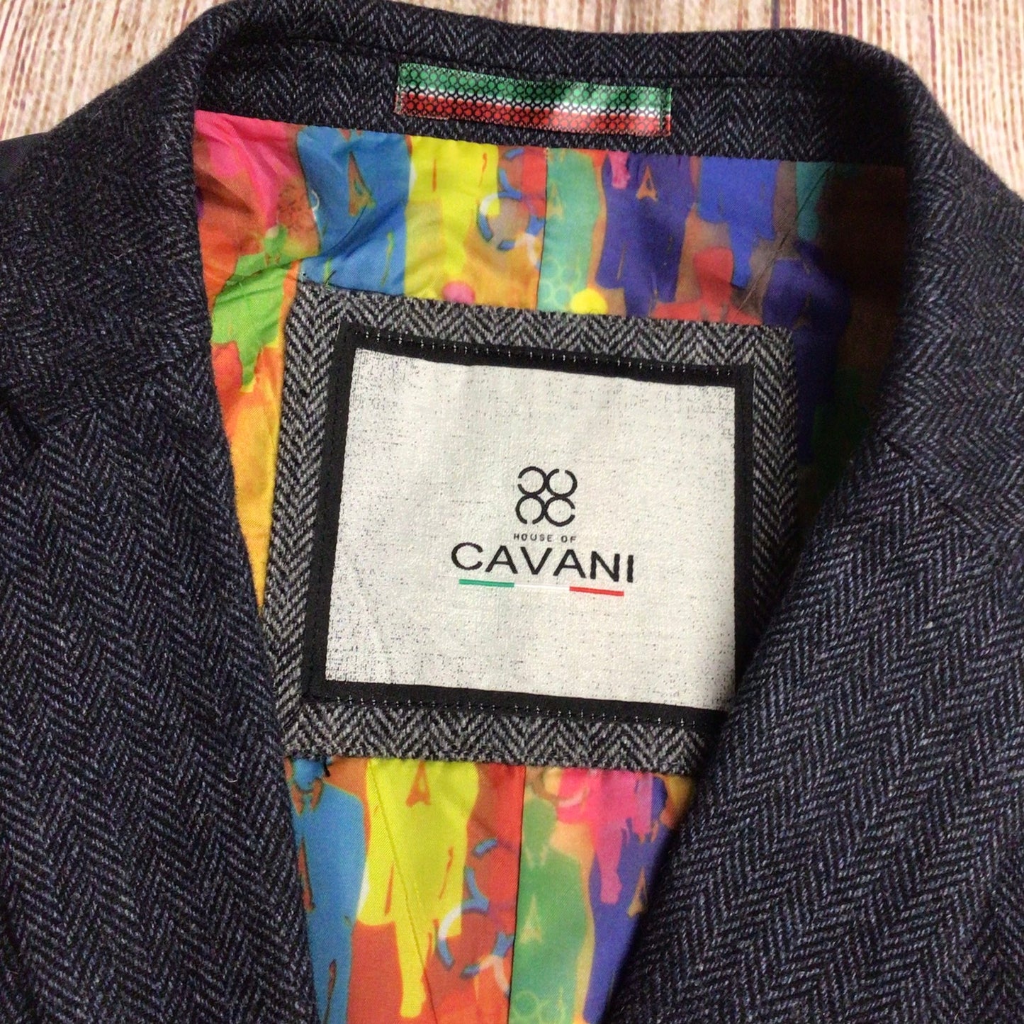 House of Cavani Blue Herringbone Waistcoat w/Multicolour Detailing Size 42R UK