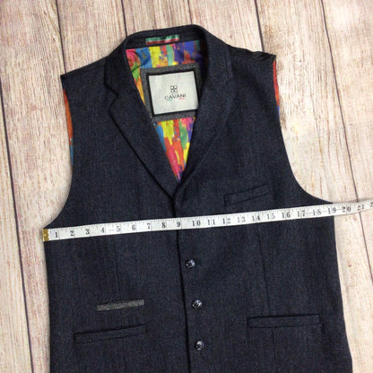 House of Cavani Blue Herringbone Waistcoat w/Multicolour Detailing Size 42R UK