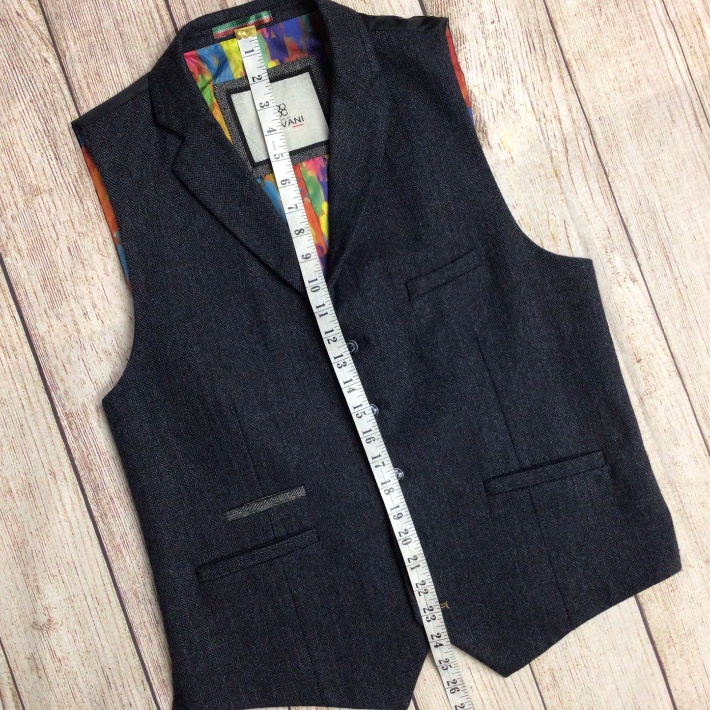 House of Cavani Blue Herringbone Waistcoat w/Multicolour Detailing Size 42R UK