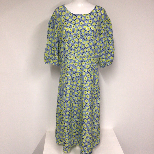 BNWT Wednesday's Girl Blue & Yellow Floral Cut Out Dress Size 24 UK