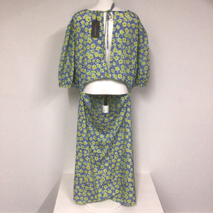 BNWT Wednesday's Girl Blue & Yellow Floral Cut Out Dress Size 24 UK