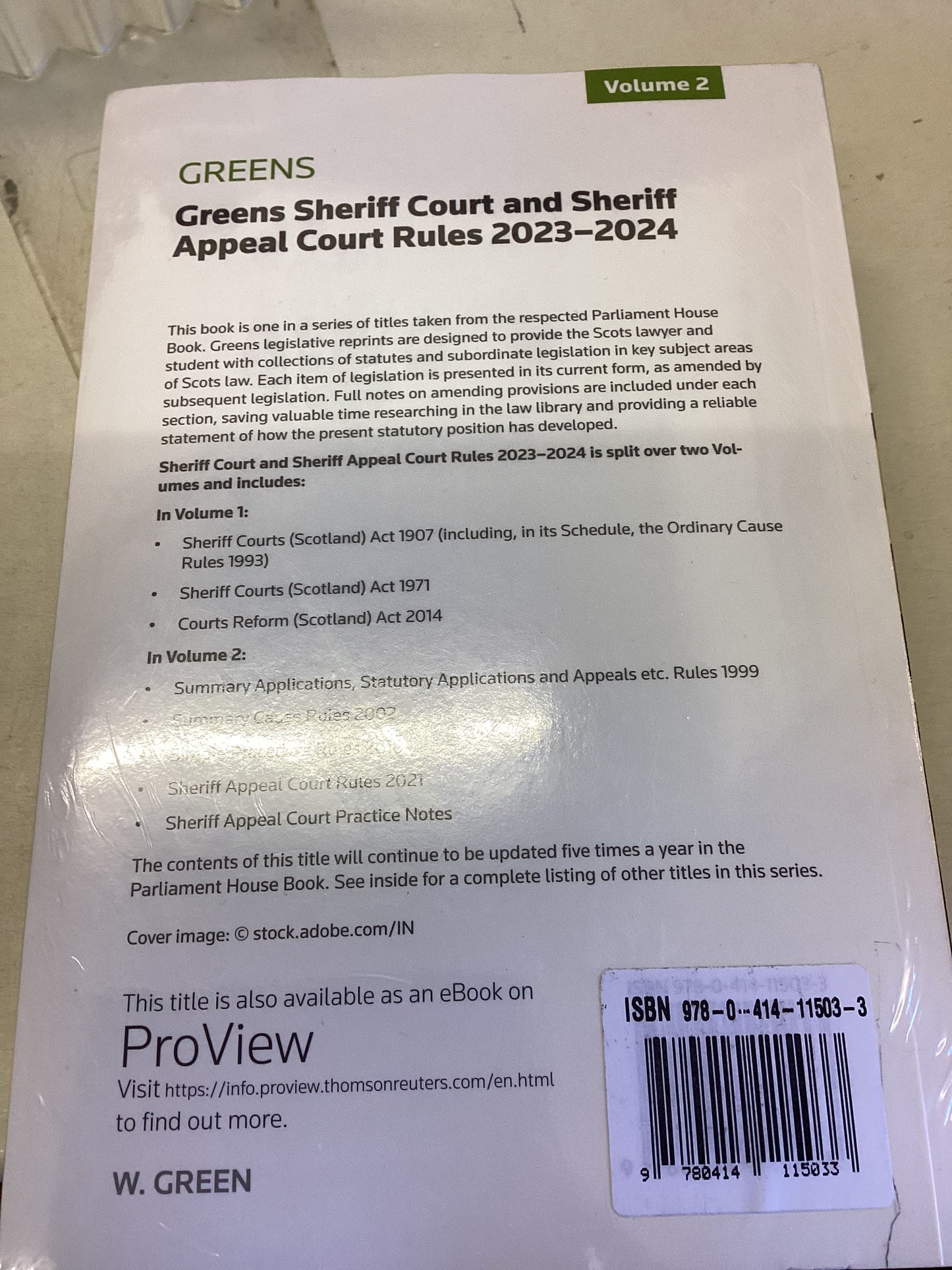 Greens Sheriff Court and Sheriff Appeal Court Rules 2023-2024 Volume 1 and 2
