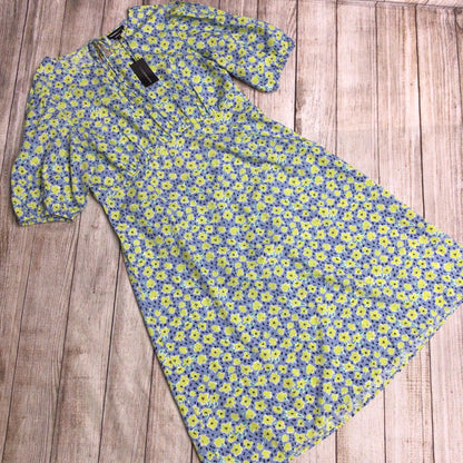 BNWT Wednesday's Girl Blue & Yellow Floral Cut Out Dress Size 24 UK