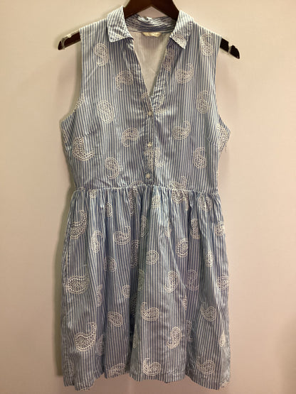 Jack Wills Blue Stripe Embroidered Paisley 100% Cotton Dress Size 14