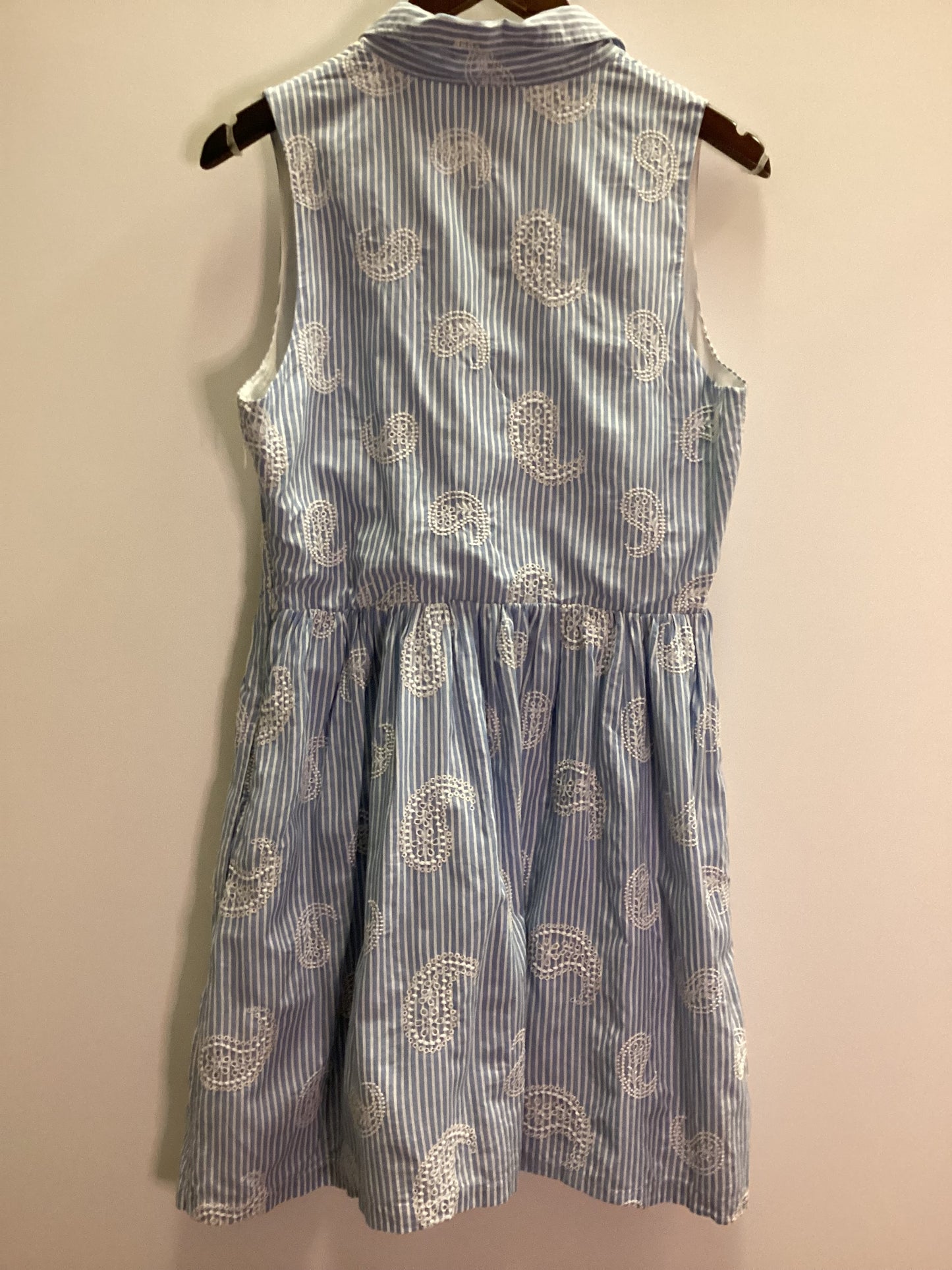 Jack Wills Blue Stripe Embroidered Paisley 100% Cotton Dress Size 14