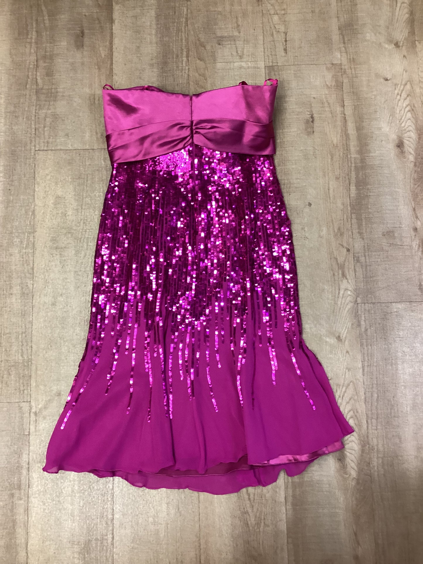 Frank Usher Hot Pink Sequined Silk Strapless Dress Size 14