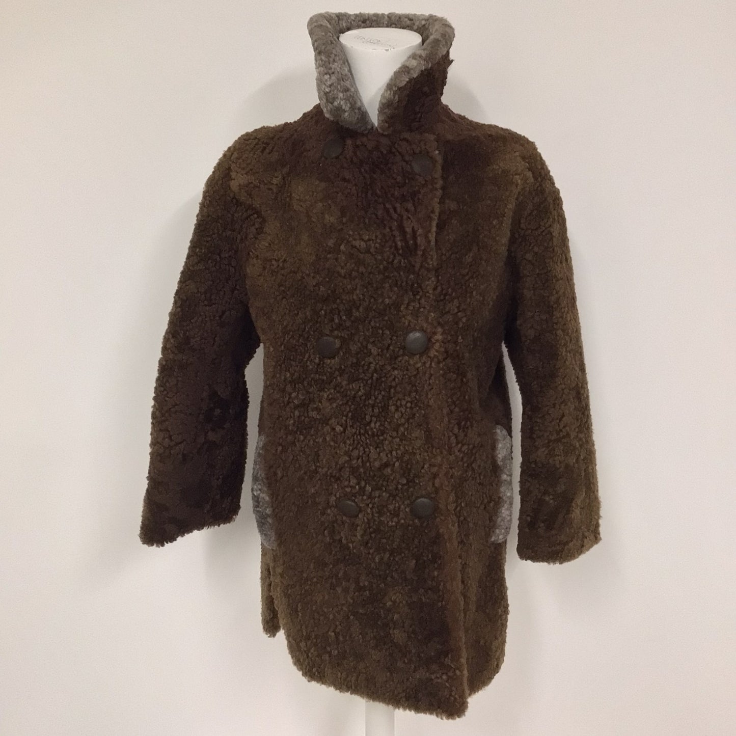 Vintage Woolly Teddy Bear Brown & Grey Coat Size S (approx.)