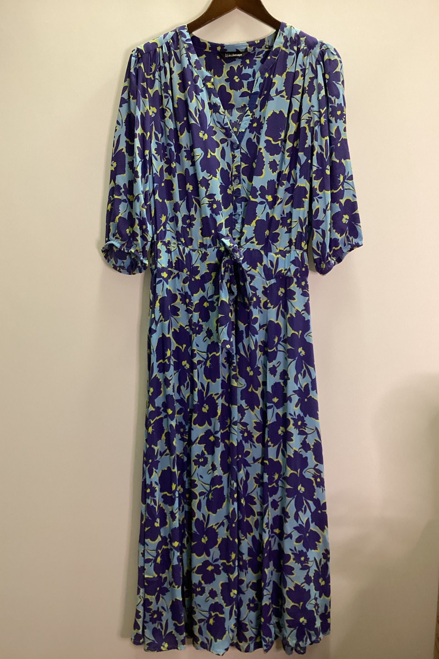 Kaleidoscope Blue Floral 100% Viscose Dress Size 14