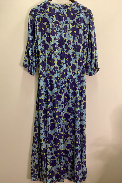 Kaleidoscope Blue Floral 100% Viscose Dress Size 14