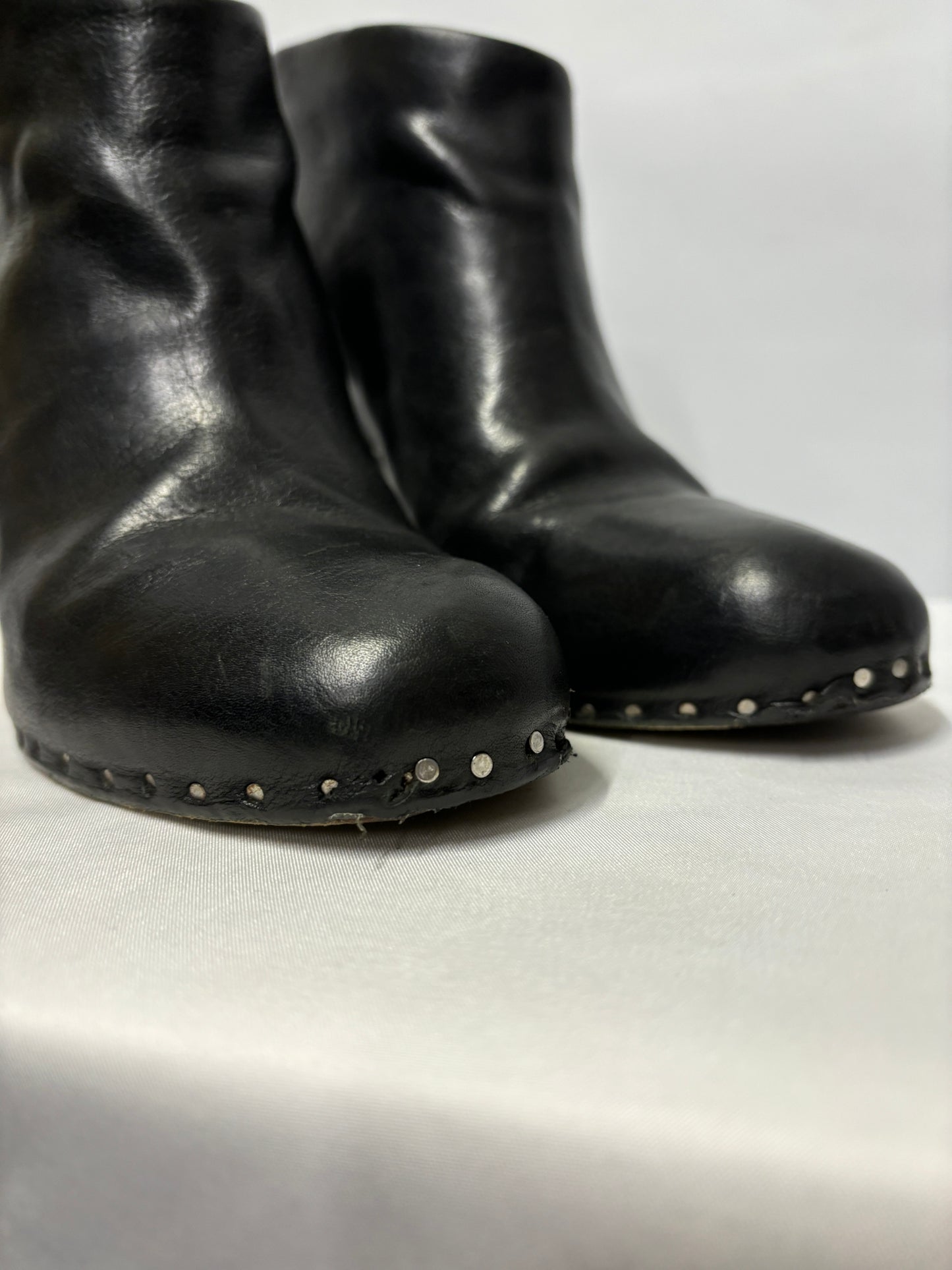 Maison Martin Margiela Black Leather and wood Wedge Heel Boots 4.5