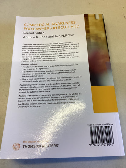 Commercial Awareness For Lawyers In Scotland Second Edition Andrew Todd and Iain Sim