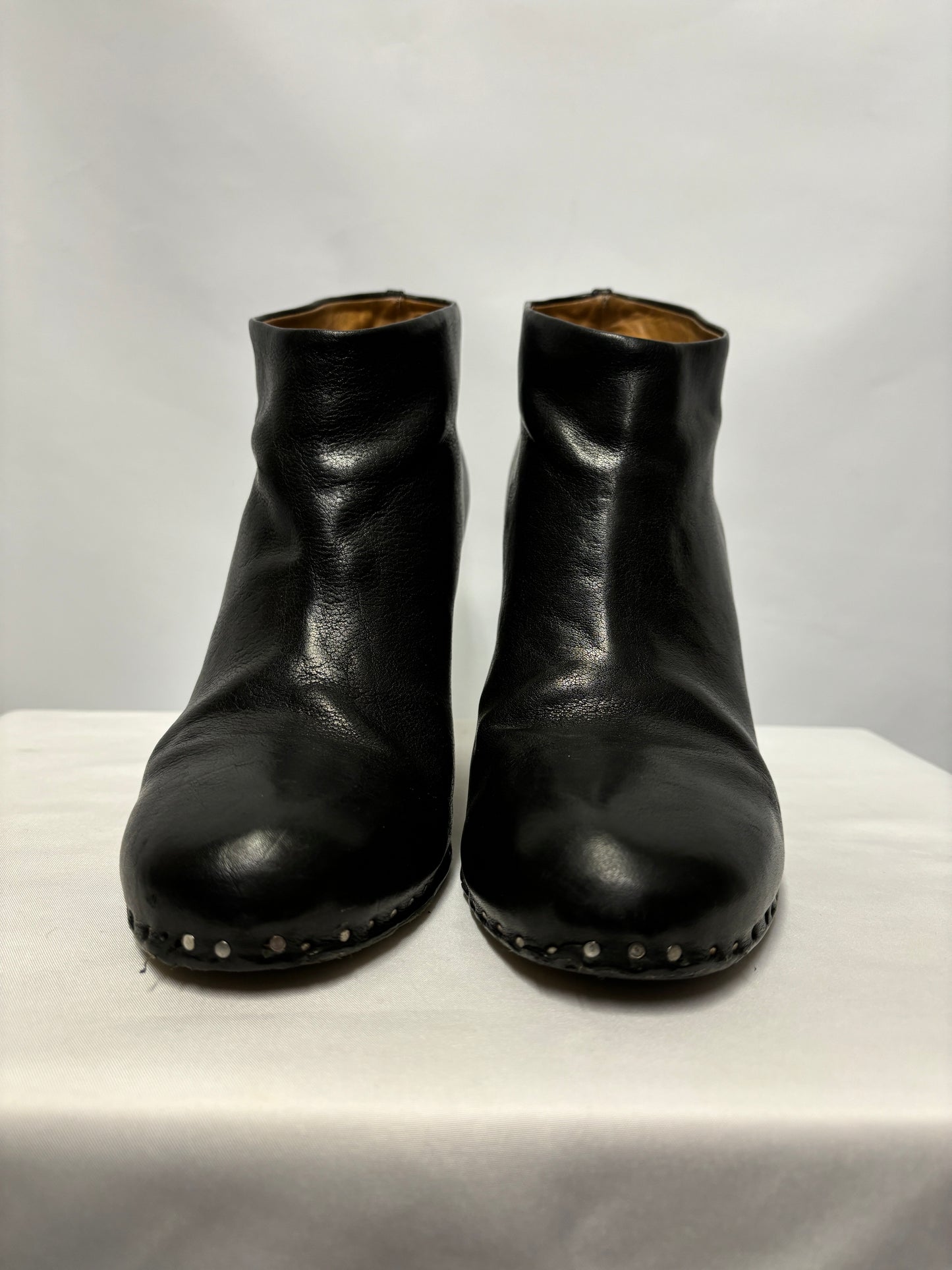 Maison Martin Margiela Black Leather and wood Wedge Heel Boots 4.5