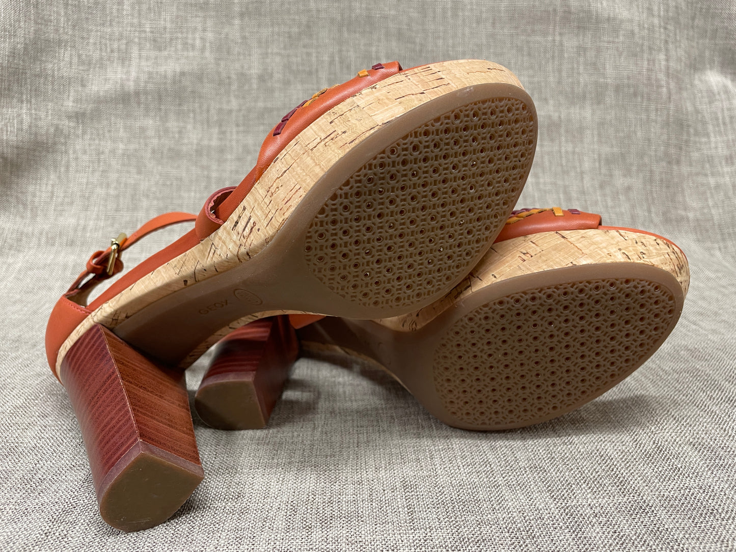New Geox Respira Burnt Orange Leather Heeled Platform Sandals EU 39 UK 6