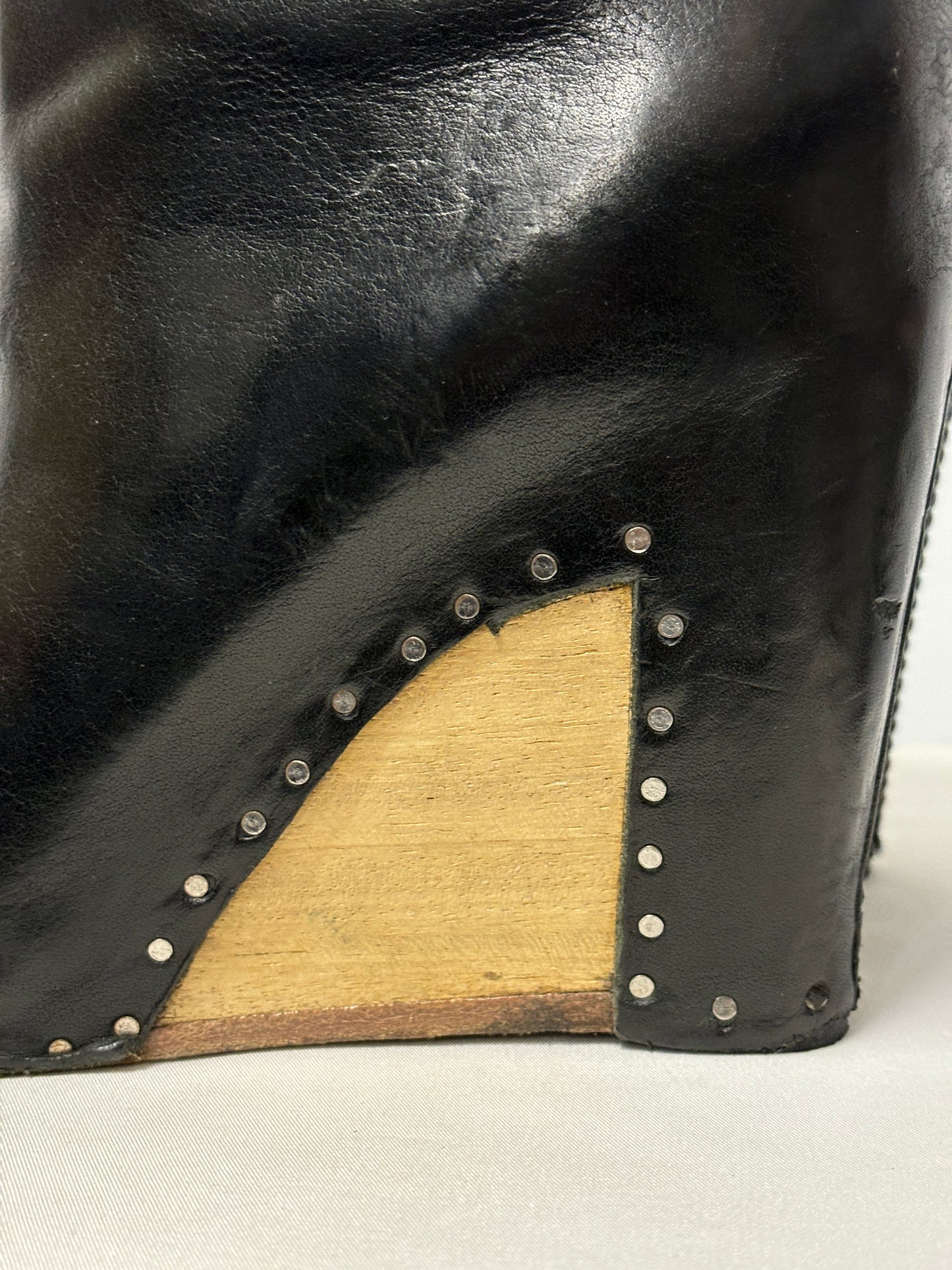 Maison Martin Margiela Black Leather and wood Wedge Heel Boots 4.5