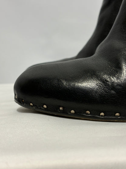 Maison Martin Margiela Black Leather and wood Wedge Heel Boots 4.5