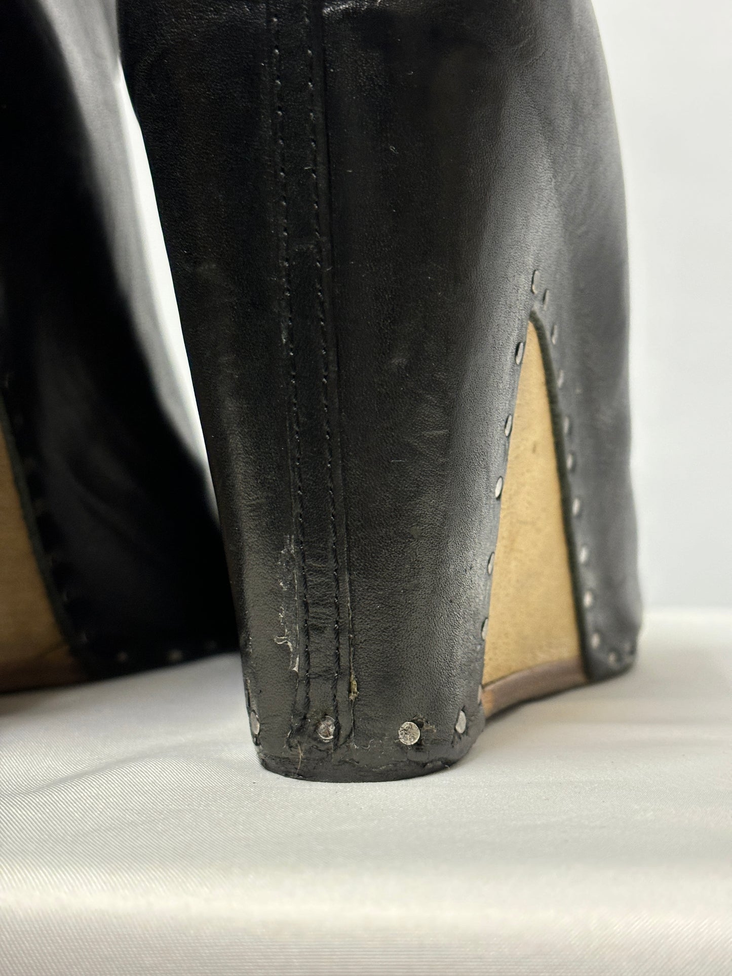 Maison Martin Margiela Black Leather and wood Wedge Heel Boots 4.5