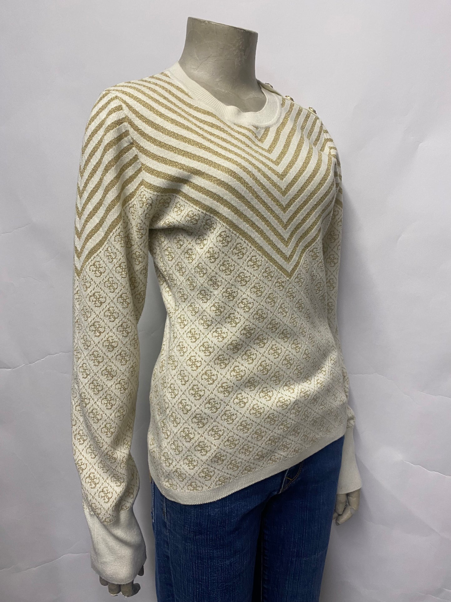 Guess Cream and Gold Jumper UK12