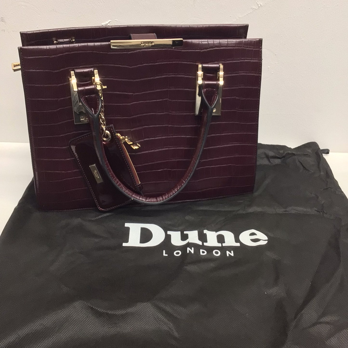 Dune Berry Red Moc Croc Tote Bag w/Purse, New Shoulder Strap & Dust Bag