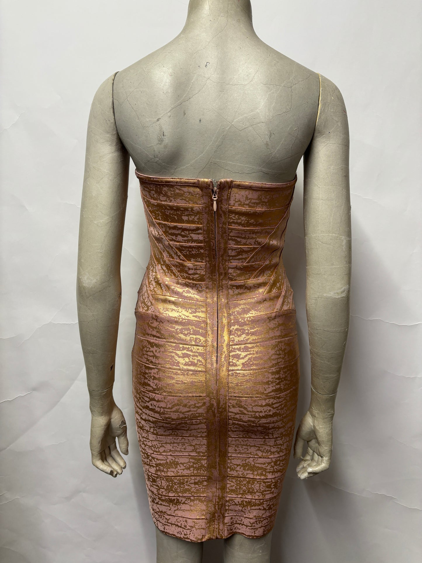 House Of CB Pink and Gold Body Con Strapless Bandage Dress Small