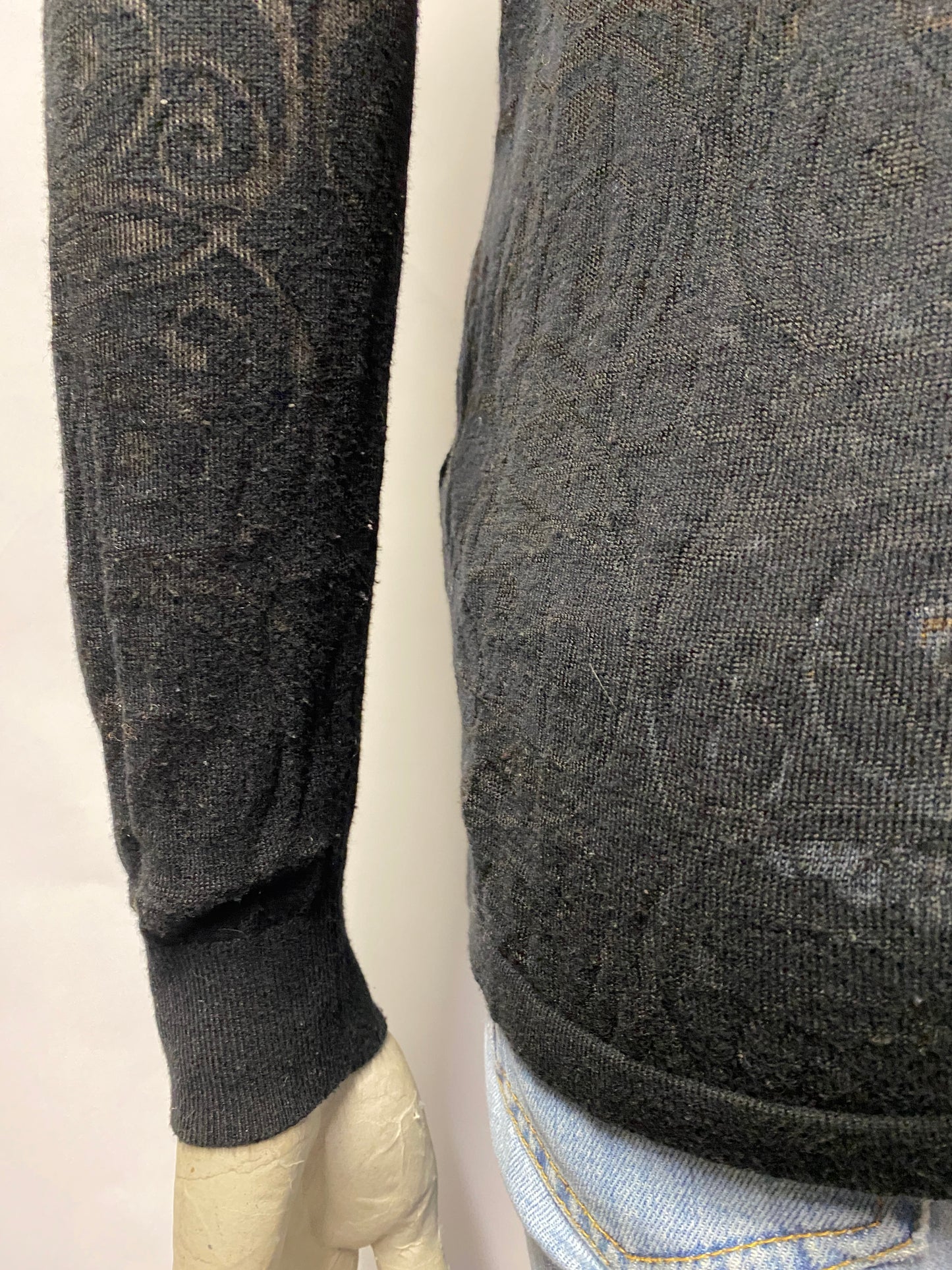 Reiss Black Light Floral Knit High Neck Sweater XS