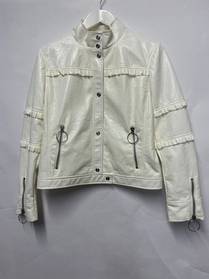 Mango White Patent Biker Style Jacket L BNWT