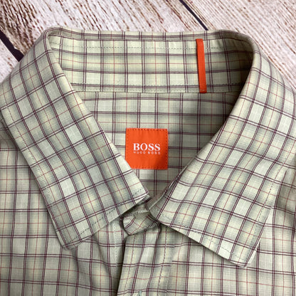 Hugo Boss Beige 100% Cotton Check Shirt Size S