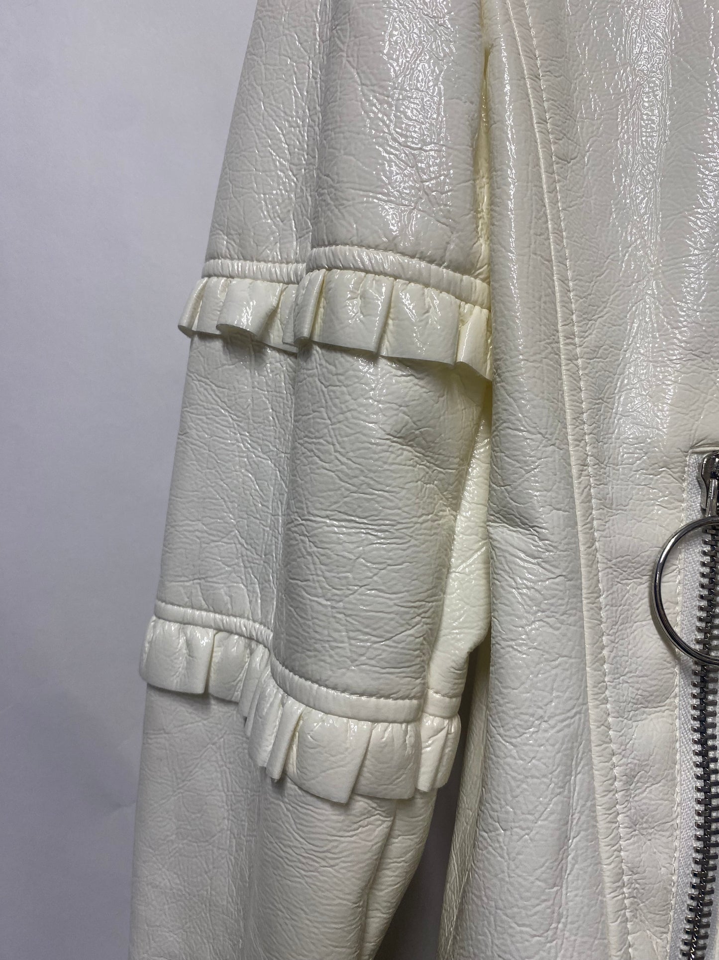 Mango White Patent Biker Style Jacket L BNWT