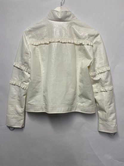 Mango White Patent Biker Style Jacket L BNWT