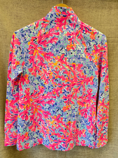 Lilly Pulitzer Pink Blue Patterned Athletic Activewear Half Zip Long Sleeve Top Small