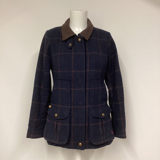 Joules Navy Blue Tartan Wool Coat Size 10